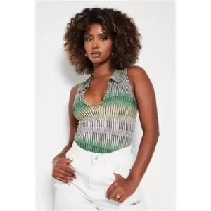 Image of I Saw It First Green Slinky Printed Collared Racer Bodysuit - Green