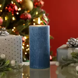 Image of Festive 15cm Battery Operated Wax Firefly Pillar Candle With Timer Blue