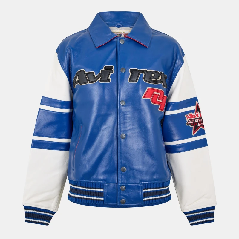 Image of Avirex Mens Star/Stripes Varsity Jacket Mazarine Blue male Small