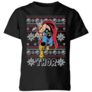 Image of Marvel Thor Kids Christmas T-Shirt - Black - 7-8 Years