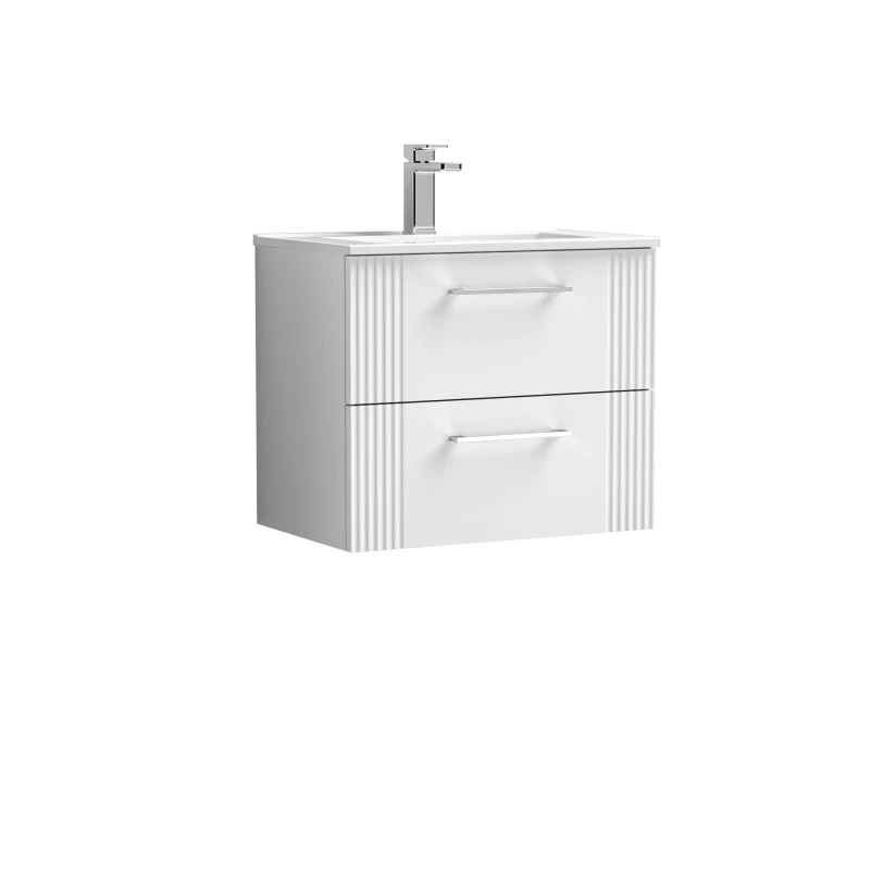Image of Balterley Wall Hung 2 Drawers Vanity Unit - Minimalist Basin 600mm, Satin White White Unisex