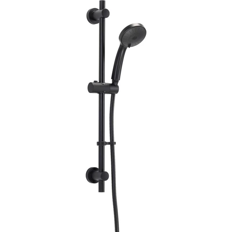 Image of Croydex Croydex - Presion Black Shower Riser Rail Kit - Black Shower Head with 5 Spray Patterns, 68cm Riser Rail, 1.75m Reinforced Stainless Steel Hos