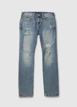 Image of True Religion Mens Rocoo Flap Super T In Light Wash With Destroy