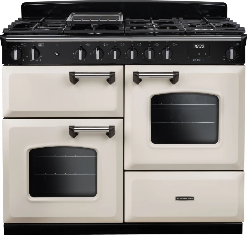Image of Rangemaster Classic OC CLO110DFPPCR/CM1 110cm wide Dual Fuel Range Cooker with Gas Hob - Cream / Chrome - A Rated