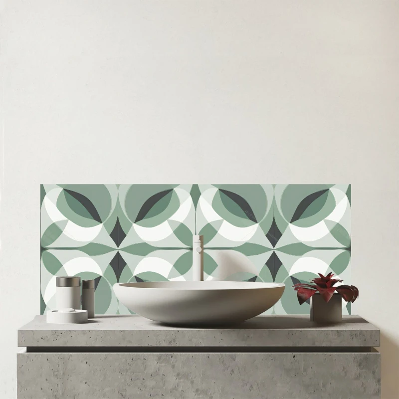 Image of Warren Reed - Designer Geometric Green Grey Glass Bathroom Splashback Green Unisex