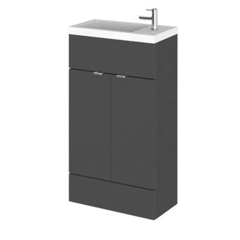 Image of Hudson Reed Fusion Floor Standing 2 Door Vanity Unit & Polymarble Basin Compact, Vanity Unit With Basin, Gloss Grey, 500mm