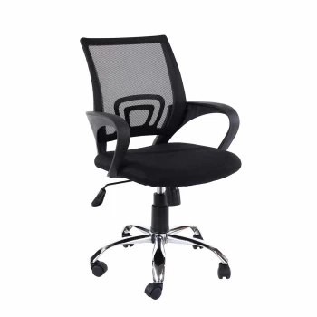 Image of Loft Home Office study chair in Black mesh back, Black fabric seat & chrome base