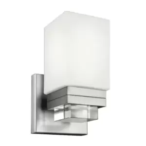 Image of IP44 Wall Light Opal Etched Glass Shade Crystal Detail Satin Nickel LED G9 3.5W