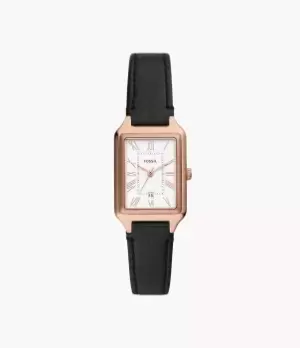 Image of Fossil Women Raquel Three-Hand Date Black LiteHide Leather Watch