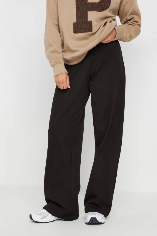 Image of PixieGirl Womens Petite Wide Leg Yoga Pants in Black Size: 8 Black Female 8