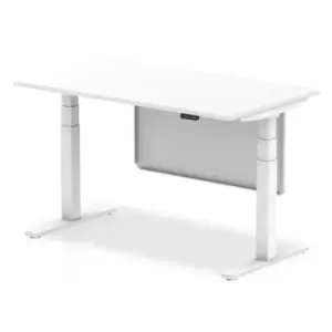 Image of Air 1400 x 800mm Height Adjustable Desk White Top White Leg With White Steel Modesty Panel
