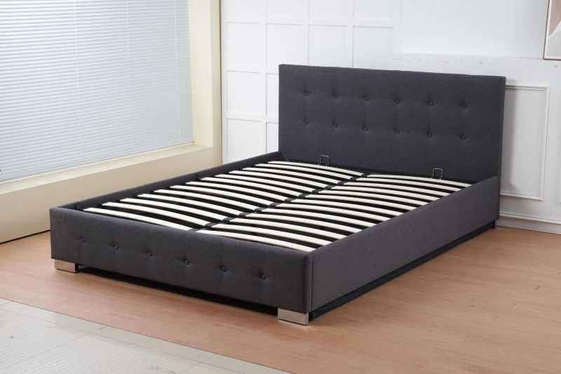 Image of Outdoor Living Oslo Charcoal Linen Tufted Ottoman Bed Frame Size: Double Charcoal Unisex Double