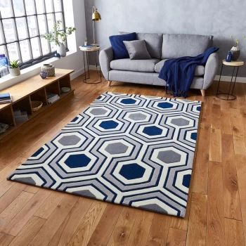 Image of HK 3661 Grey Navy 120cm x 170cm Rectangle - Blue and Grey and Navy