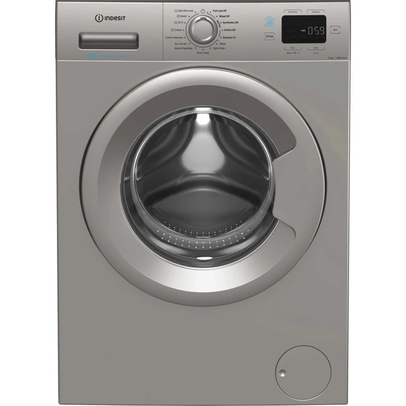 Image of Indesit Push&Go 9KG 1400RPM Washing Machine - Silver IP946SPUSHGOUK Silver