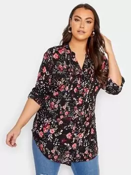 Image of Yours Pintuck Shirt Black Markings, Black, Size 18, Women