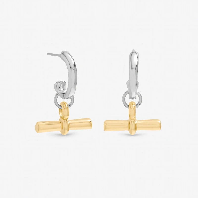 Image of Inicio Two Tone T-Bar Earrings - Gift Pouch Silver female One Size