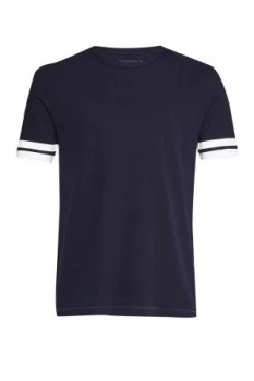 Image of Mens French Connection Ampthill Pique Sleeve Tipping T Shirt Blue