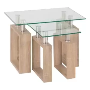 Image of Seconique Milan Nest Of Tables - Light Sonoma Oak/Glass