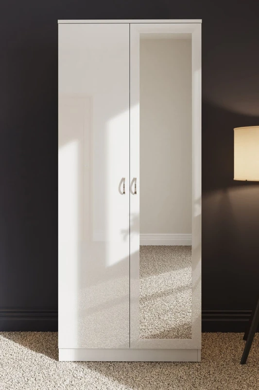 Image of FWStyle FWStyle High Gloss 2 Door Mirrored Double Wardrobe in White White One Size Unisex 5056413121172