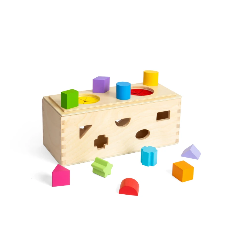 Image of Bigjigs Toys Mystery Box 10 pezzi in legno Montessori Shape Sorter & Guess The Shapes Game attivita di apprendimento precoce regali ecologici ed ed