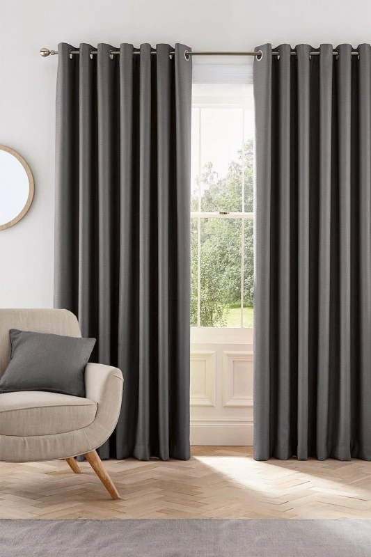 Image of Helena Springfield Helena Springfield 'Eden' Woven Lined Curtains in Charcoal Size: 228cm width x 183cm drop Charcoal 228cm width x 183cm drop Unise