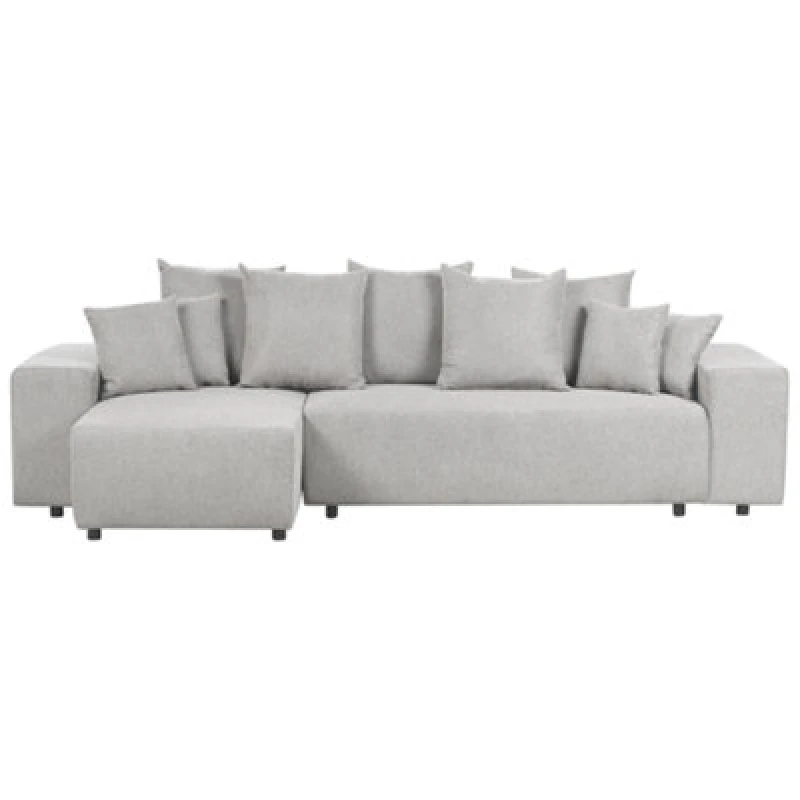 Image of Beliani Corner Sofa Bed 3 Seater Luspa Fabric Light Grey With Storage Right Hand