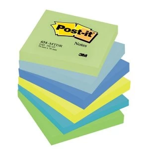Image of Post it 654 Sticky Notes Repositionable 76 x 76mm Mint Rainbow Dreamy Colours 6 x 100 Sheets