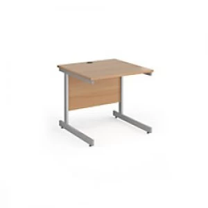 Image of Dams International Rectangular Straight Desk with Beech Coloured MFC Top and Silver Frame Cantilever Legs Contract 25 800 x 800 x 725mm