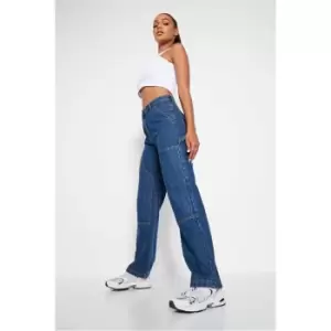 Image of I Saw It First Mid Wash Seam Detail Carpenter Jeans - Blue