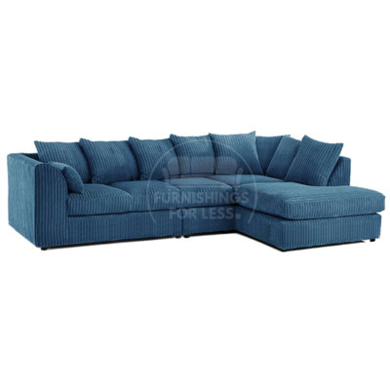 Image of Furnishings For Less UK Luxor Marine Blue Jumbo Cord Large 5 Seater Corner Sofa Long Right Hand Facing