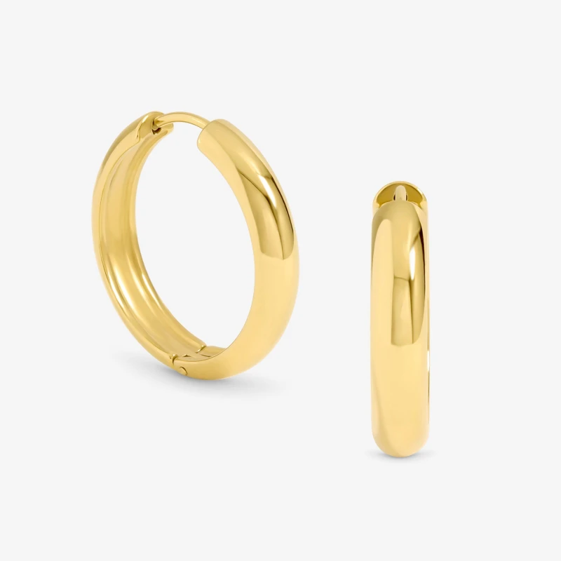 Image of Jon Richard Womens Waterproof Gold Plated Medium Flat Surface Hoop Earrings Gold Female One Size