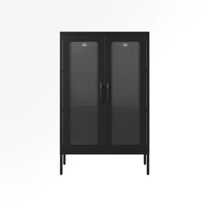 Image of Lemon Pavilion Furniture Marsh Storage Cabinet - Steel/Glass - Black - Flat Packed Black Unisex
