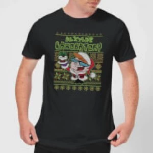 Image of Dexter's Lab Pattern Mens Christmas T-Shirt - Black