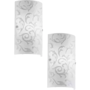Image of 2 PACK Wall Light Colour Satin Nickel Shade White Glass Printed Bulb E14 1x60W