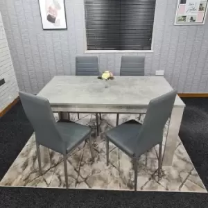 Image of Modern Wood Stone Grey Dining Table with 4 pu Faux Leather Grey Chairs Dining Set