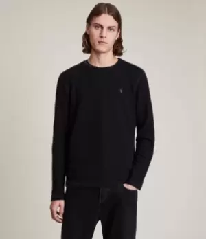 Image of AllSaints Mens Muse Long Sleeve Crew T-Shirt, Navy Blue, Size: S