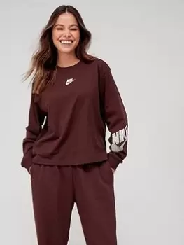 Image of Nike NSW Long Sleeve Top - Brown , Dark Grey, Size S, Women