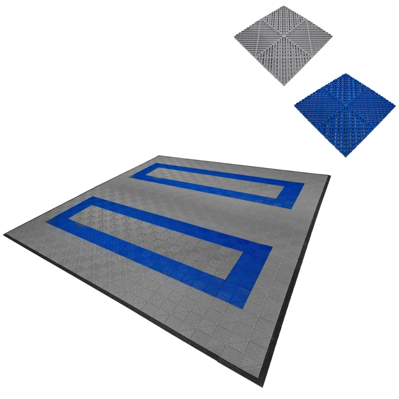 Image of Monstershop Vented Garage Floor Tiles Grey (x165), Blue (x60) with Edges (x60) Grey