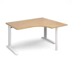 Image of Office Desk Right Hand Corner Desk 1400mm Oak Top With White Frame 1200mm Depth TR10 TBER14WO