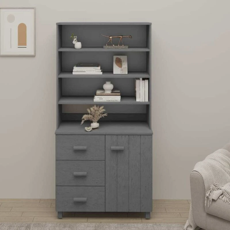 Image of VIDAXL Highboard hamar Solid Wood Pine Dark Grey Vidaxl 8720286942765