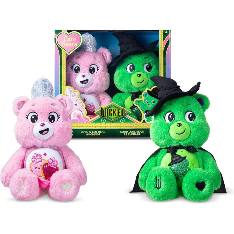 Image of Care Bears Basic Fun x Wicked 30cm Plush 2-Pack - Good Luck Bear as Elphaba & Love-A-Lot Bear as Glinda - Limited Edition Soft Toys - Collectible Gift