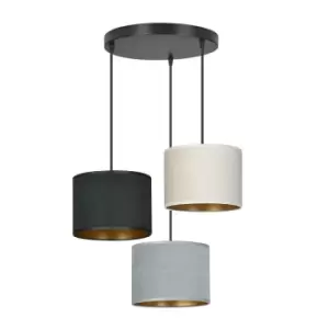 Image of Hilde Black Cluster Pendant Ceiling Light with Black, Gray, White Fabric Shades, 3x E27