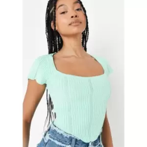 Image of Missguided Neck Rib Detail Tee - Green