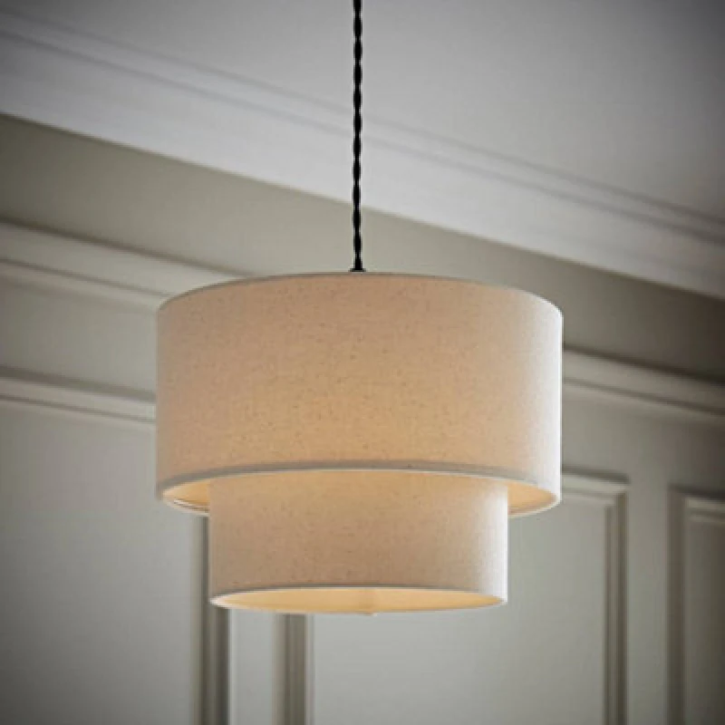 Image of Valuelights Jodie Two Tier Natural Linen Ceiling Drum Lamp Shade (D)30Cm