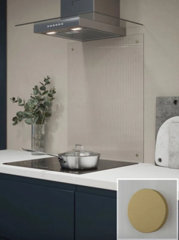 Image of Fluted Glass Kitchen Splashback (Fixing Kit With Brushed Brass Caps) 600mm X 750mm X 4mm