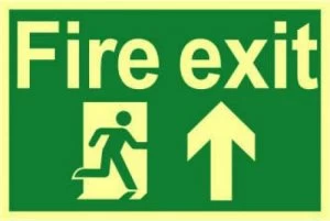 Image of Fire Exit Run Man Arrow Up Sign Rigid S/A Lum.Brd