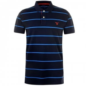 Image of Gant Gant Stripe Short Sleeve Polo Shirt - Navy 433