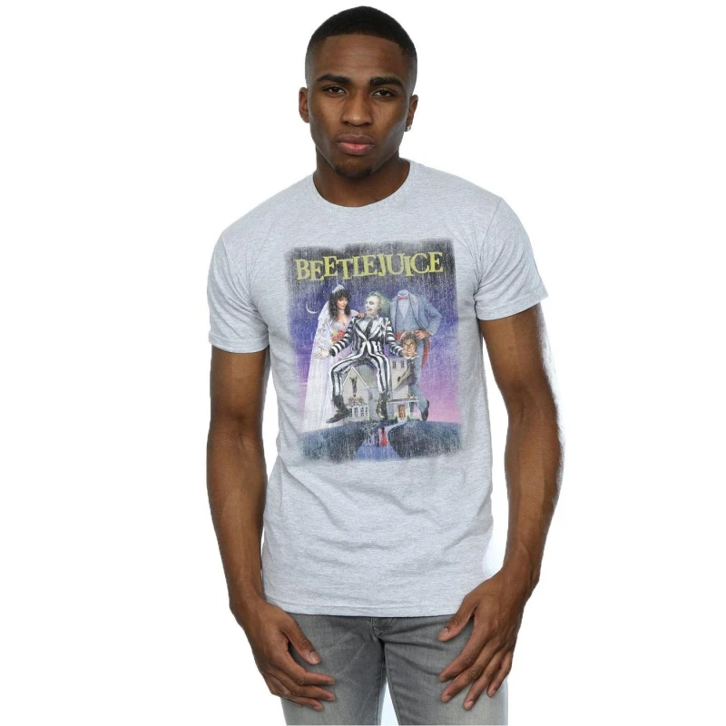 Image of Beetlejuice Beetlejuice Men Distressed Poster T-Shirt in Grey Size: Small Grey S Male 5057245896412