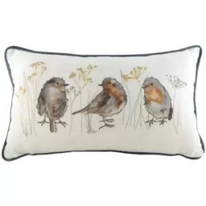 Image of Evans Lichfield - Oakwood Robin Watercolour Print Piped Edge Cushion Cover, Multi, 30 x 50 Cm