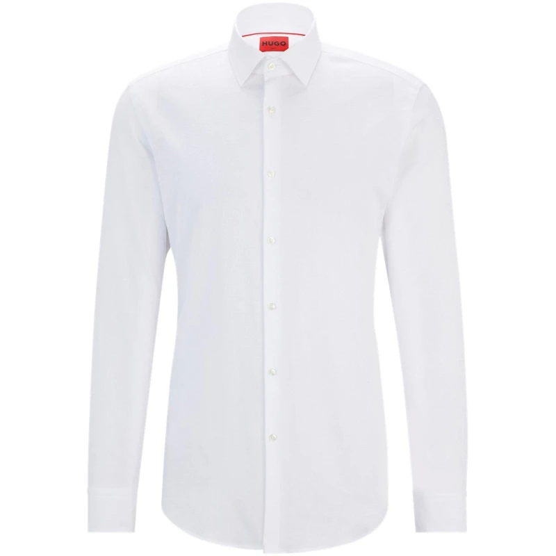 Image of Hugo Mens Kenno 01 Long-Sleeve Plain Shirt Open White male 15 inch